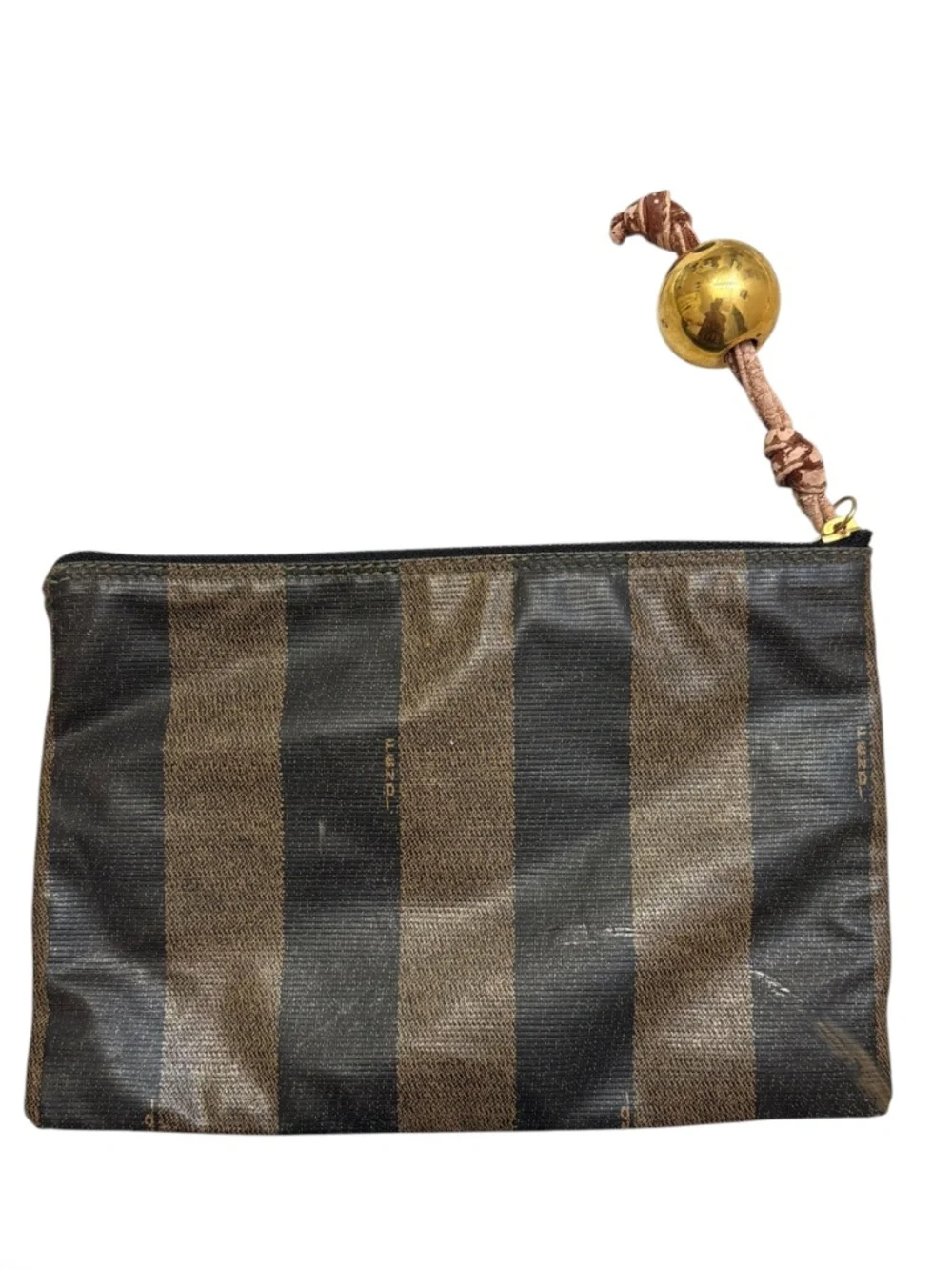 Fendi vintage black gold/brown striped cosmetic clutch bag